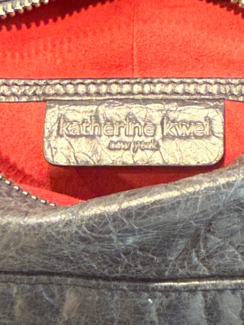 Katherine Kwei Black Leather Handbag with Red Interior
